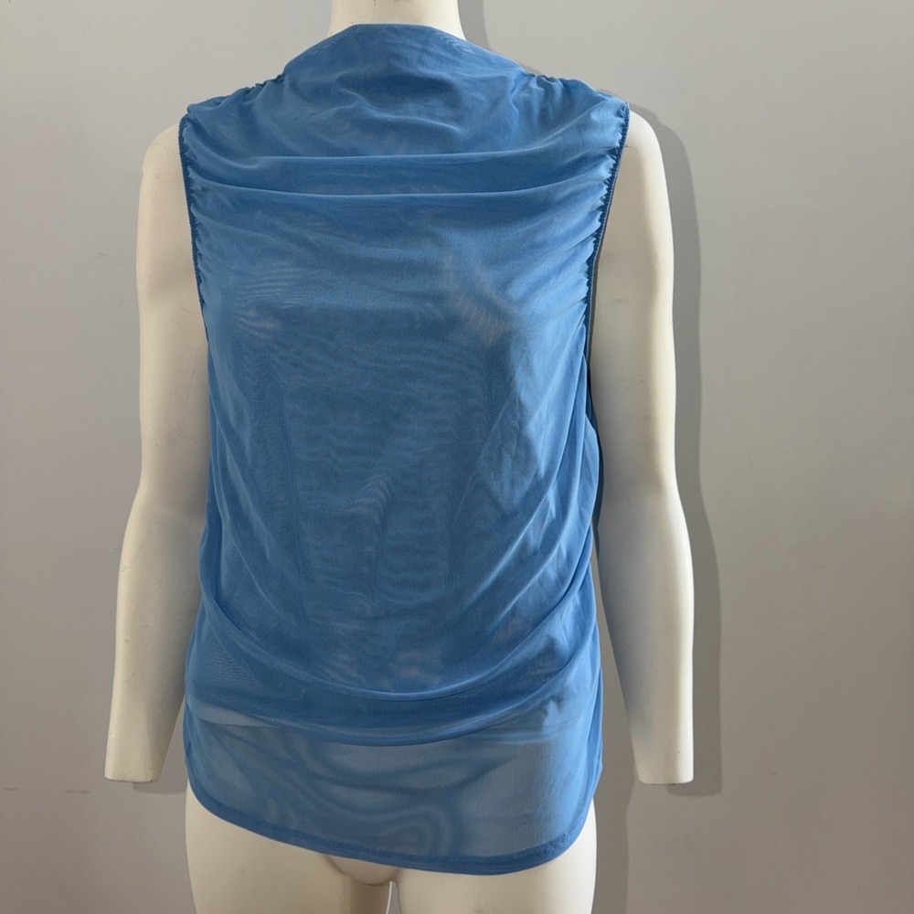 Calia Ruched Mock Tank Tranquil Blue Lightweight Size Medium Sheer